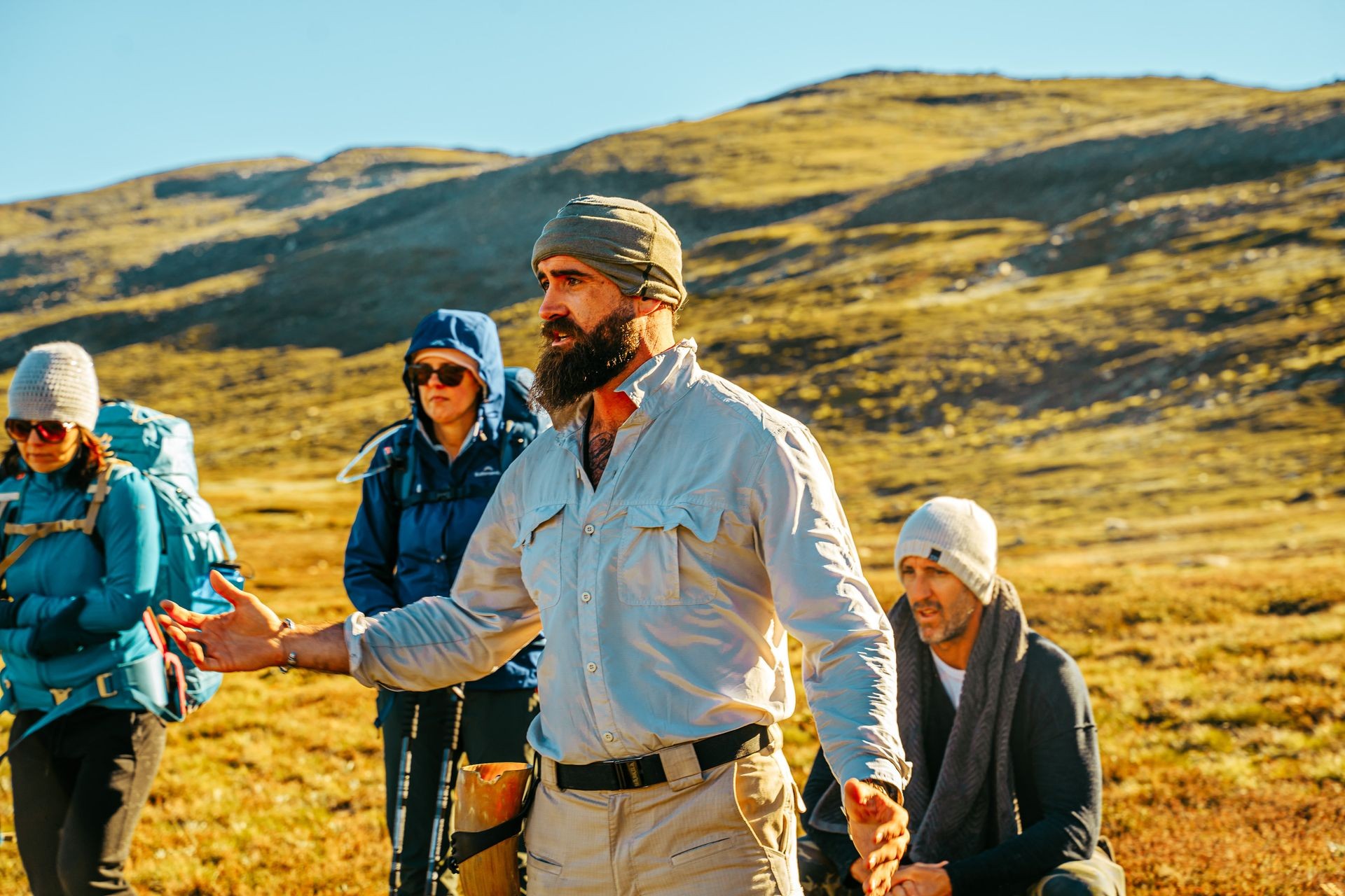 Australian Viking having a group meeting in the outdoors